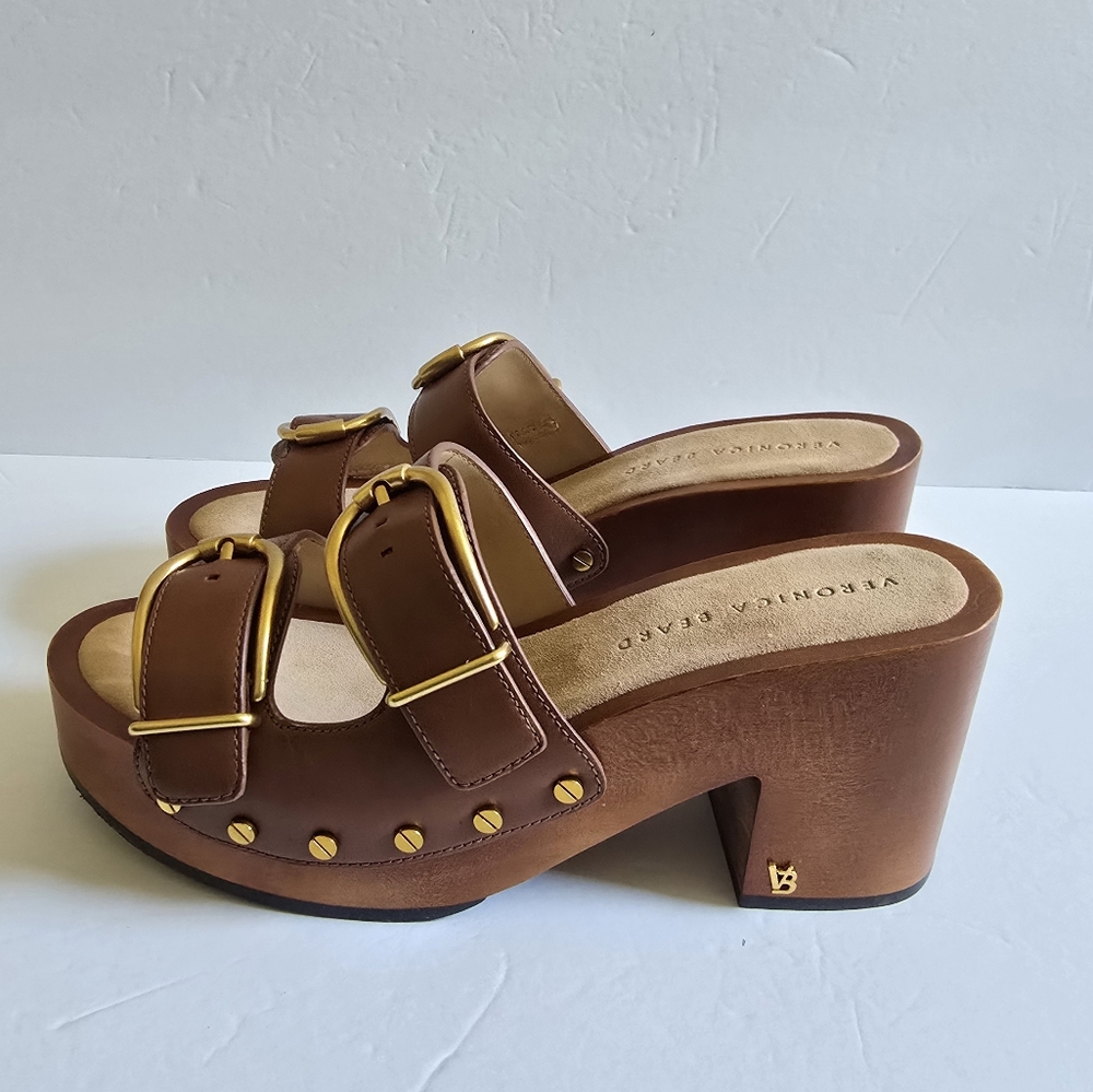 Veronica Beard Halifax Leather Studded Buckle Clogs Size 9.5 M Brown Haz… - Picture 9 of 12